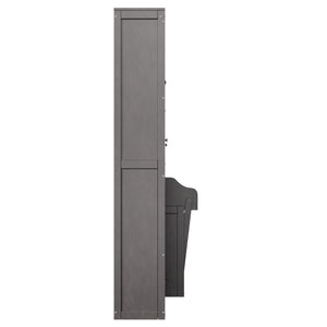 English Elm Queen Murphy Bed with Led Lighting Side Cabinets Shelving and Fold Down Desk Panel Gray N7090002226E-1