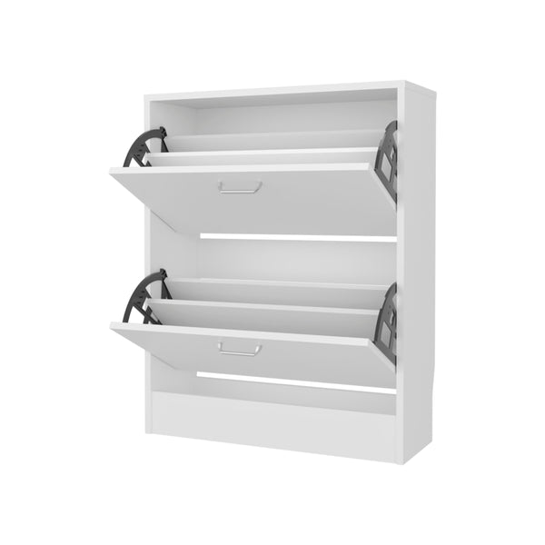 English Elm White Slim Shoe Cabinet with 2 Tilt-Out Doors — Space-Saving White Storage Rack for Narrow Entryways and Modern Décor B062P380071