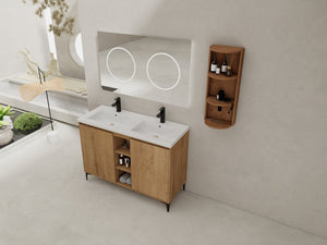 English Elm 48" Freestanding modern bathroom vanity with integrated white resin sink, soft-close doors, durable plywood finish Imitative Oak W999S00345