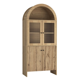 English Elm Natural Wood Grain Mdf Dome Cabinet with Led Lighting for Snack and Beverage Storage W3226P279091