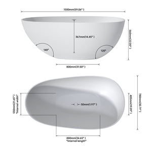 English Elm 59 Inch Freestanding Stone Resin Soaking Tub Sculptural Matte Spa Bath Design T3785P353948