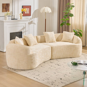 English Elm Beige Curved Compressed Sofa — Nordic Minimalist Foam & Spring Design, Soft Upholstery, Easy Setup W3612S00012