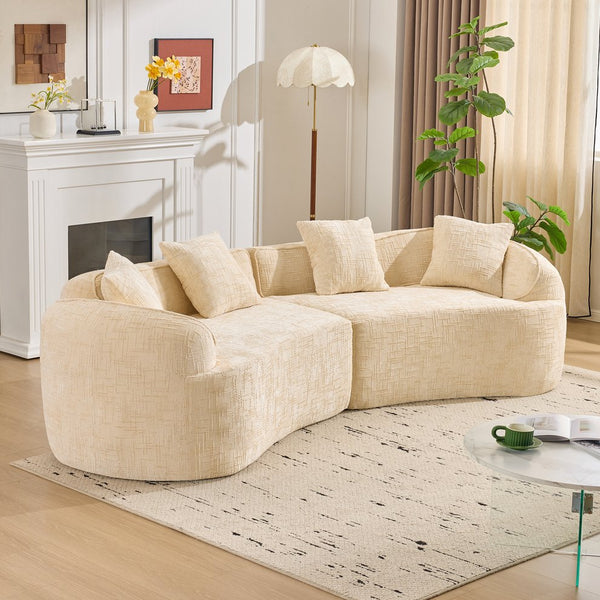 English Elm Beige Curved Compressed Sofa — Nordic Minimalist Foam & Spring Design, Soft Upholstery, Easy Setup W3612S00012