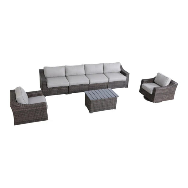English Elm Fully Assembled 6-Piece Wicker Patio Sofa Set With Plush Cushions For Ultimate Outdoor Comfort B120S00142