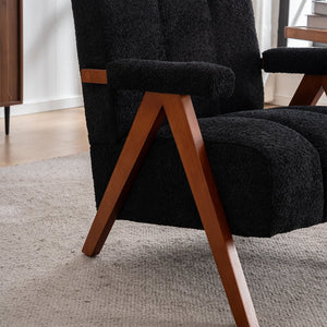 English Elm Mid-century Modern Chenille Accent Chair Cloud Silhouette Oak Frame Living Room Lounge Black W1170P425403
