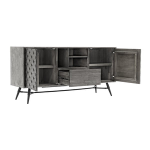 English Elm Makena Solid Acacia Buffet with Carved Honeycomb Doors and Gray Weathered Finish B2736P464857