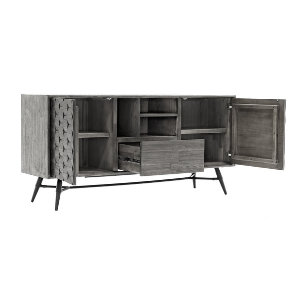 English Elm Makena Solid Acacia Buffet with Carved Honeycomb Doors and Gray Weathered Finish B2736P464857