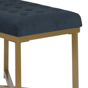 English Elm Metal X-base Bench Tufted Navy Velvet Seat Gold Frame Bedroom Entryway Glam Blue+Gold B056P417121