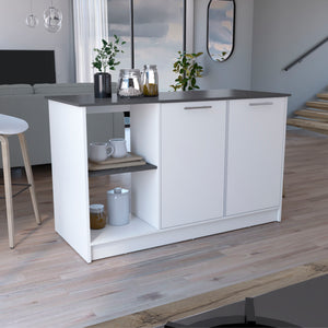 English Elm Juniper Kitchen Island with Spacious 59" Worktop, Double-Door Storage and Open Shelving for Cooktops White 64 L x 29 W x 4 H B200S00398