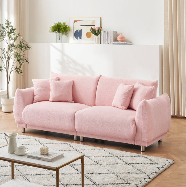 English Elm 86.6 Inch Plush Teddy Fleece Three Seat Sofa with Pillows for Cozy Apartment Living W1658P329066