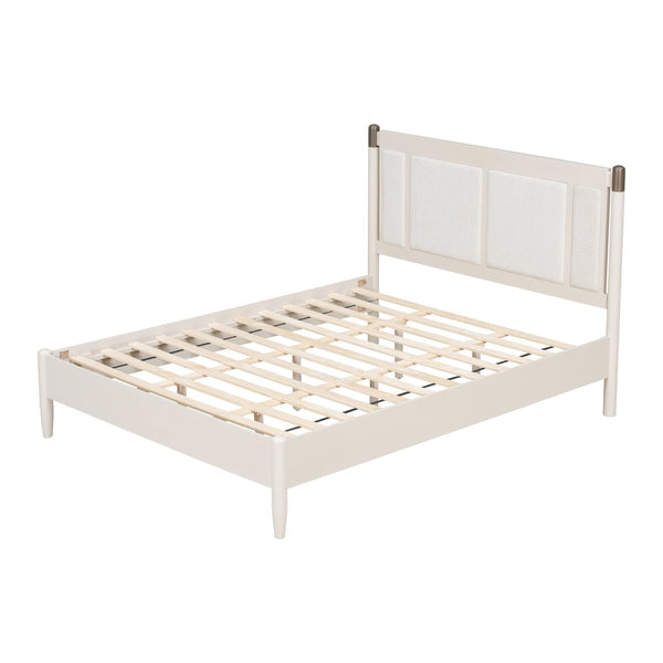 English Elm Solid Pine Queen Bed Industrial Upholstered Headboard with Iron Handles 500 Lb Frame Grey,Light Grey N770PQ361408E