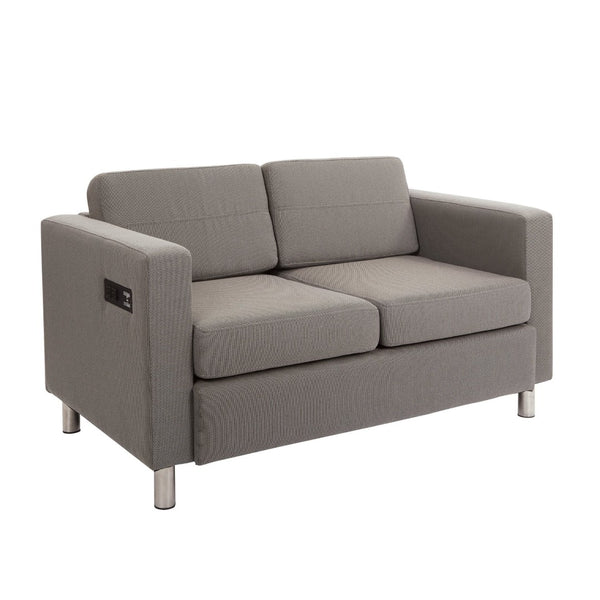 OSP Home Furnishings Atlantic 2 Seat Modern Compact Upholstered Couch with Built-in Usb Charging Chrome Legs Loveseat ATL52-895