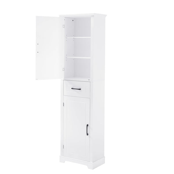 English Elm Tall Bathroom Storage Cabinet with Slim Profile, Adjustable Shelves, Anti-Tip Safety & Painted MDF Finish White N725P246463K