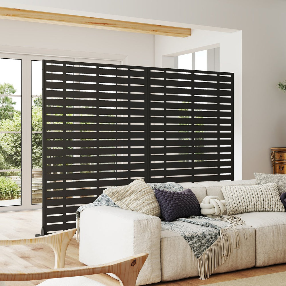 English Elm Outdoor Privacy Screen Freestanding - Weather-Resistant Metal Frame & Fade-Proof Resin Panels, Stable W1859P339186