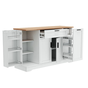 English Elm Trexm Multifunctional Sideboard with Pull Out Bottle Rack Adjustable Shelves Kitchen Storage White XW000026AAK