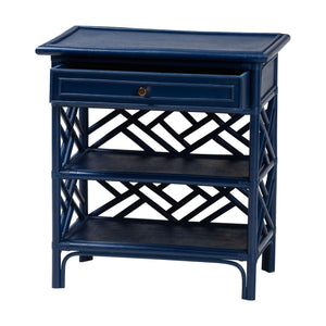 English Elm Bohemian Woven Rattan Nightstand with Geometric Drawer for Organic Bedroom Styling B2750P467856