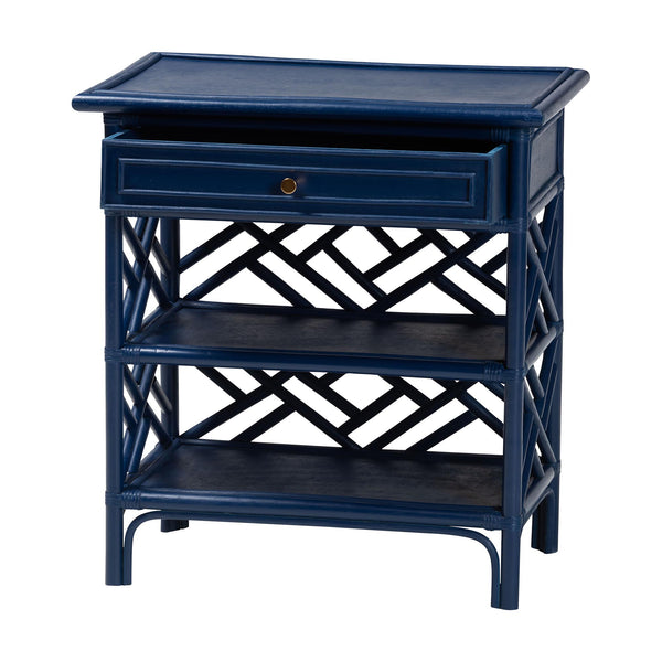 English Elm Bohemian Woven Rattan Nightstand with Geometric Drawer for Organic Bedroom Styling B2750P467856