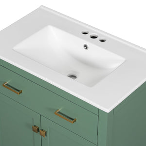 English Elm 30-inch Modern Bathroom Vanity with Ceramic Sink, Gold Accents, Solid Wood Frame, Soft-Close Doors and Ample Storage Green WF324045AAF