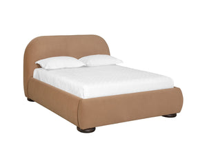 Sunpan MARIN Bed - Queen Size - Plush Kona Camel Upholstered Design with Curved Headboard & Oak Legs 111986