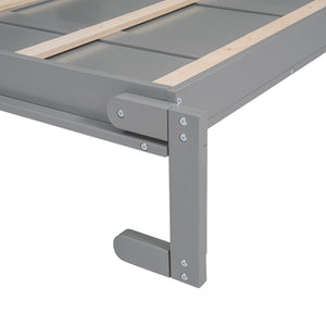 English Elm Full Size Murphy Wall Bed with Led Lighting Side Storage Cabinets and Slatted Support Gray LP000694AAE-1