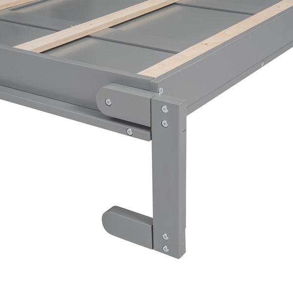 English Elm Full Size Murphy Wall Bed with Led Lighting Side Storage Cabinets and Slatted Support Gray LP000694AAE-1