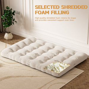 English Elm 8 Inch Foldable Corduroy Floor Mattress Full Size Sofa Bed Guest Sleeping Pad Beige T3210P477353