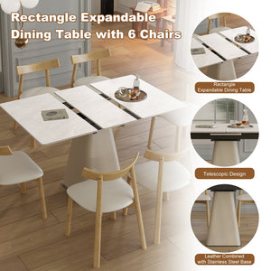 English Elm Retractable Rock Slab Dining Set with Leather Wrapped Base for Compact Apartments W2700S00100