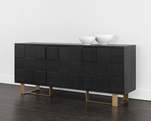 Sunpan Lars Sideboard - Stylish Smoked Acacia & Antique Brass Storage Solution for Dining and Living Spaces