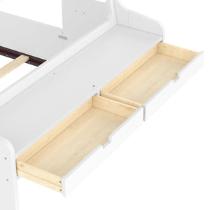 English Elm Full Size Car Shaped Kids Platform Bed with Storage Drawers Integrated Desk Pine Wood Light White W1580S00490