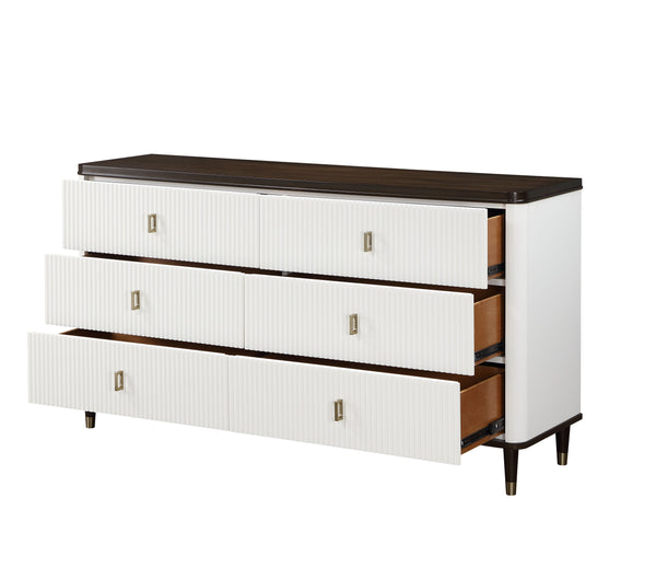 English Elm Carena Elegant White and Walnut Finish Dresser with Felt-Lined Jewelry Tray and Spacious Drawers White+Walnut 69.75 L x 21.25 W x 33.25 H B2726P247222