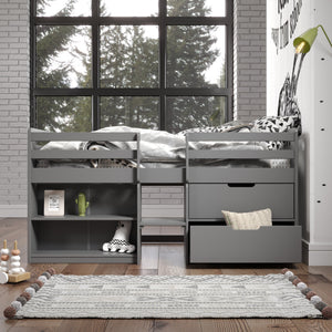 English Elm Fabiana Gray Twin Loft Bed with Storage Drawers & Open Shelves, Ladder, Slat System Included B2726S00219