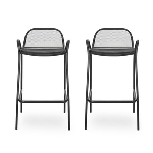 English Elm Christopher Knight Home® - BALTIMORE Linda Modern Iron Barstool Set of 2 Matte Black – Powder-Coated Mesh Seating, Durable Outdoor 디자인 65475.00BLK