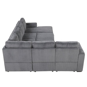 English Elm U_Style U-Shaped Corduroy Sectional Sofa With Storage & Usb Ports - 6-Seater Comfort For Any Space N711P235751E-GIGA