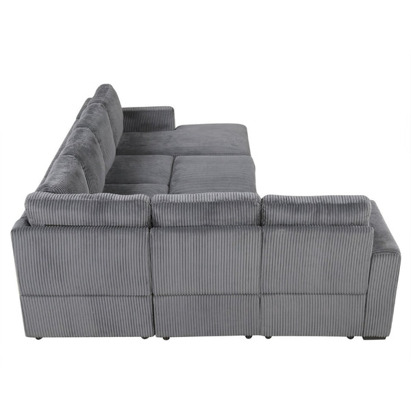 English Elm U_Style U-Shaped Corduroy Sectional Sofa With Storage & Usb Ports - 6-Seater Comfort For Any Space N711P235751E-GIGA
