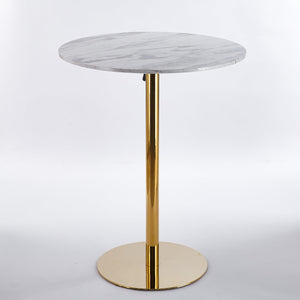 English Elm Modern Glam Pub Set with Marble Top Round Table and Two Adjustable Stools Grey+Gold W234S00132