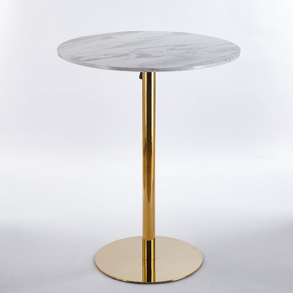 English Elm Modern Glam Pub Set with Marble Top Round Table and Two Adjustable Stools Grey+Gold W234S00132