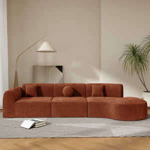 English Elm 140" Curved Sectional Sofa Plush Lamb Wool Upholstery 3 Piece Modular Living Room Set Orange N767P384981G