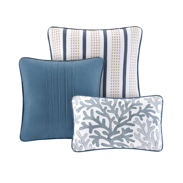 English Elm Brushed Reversible Bayside Quilt Set with Seashell Print, Taupe Coral Accents and 3 Decorative Pillows Blue 23.03 L x 17.91 W x 11.42 H B03597485