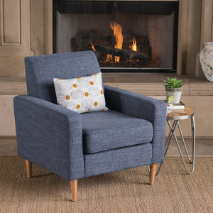 English Elm Christopher Knight Home® - CLUB Modern Fabric Club Chair with Plush Polyester Upholstery and Rubber Wood Legs for Living Room Comfort Dark Blue 31.5 L x 28.5 W x 18.75 H 61237.00DBL