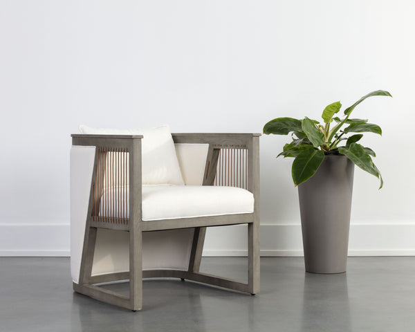 Sunpan Sala Lounge Chair - Contemporary Comfort with Grey Oak Frame and Stylish Leather Rope Detailing Linoso Ivory V2