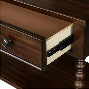 English Elm Large Cottage Nightstand with Spindle Legs Open Shelf and Drawer for King Beds Morocco Brown B035P408398