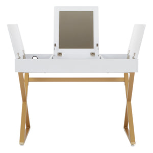 OSP Home Furnishings Juliette Vanity Desk White Top/Gold Legs