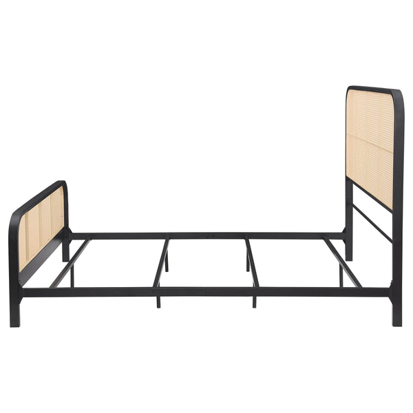 English Elm Randall Queen Bed Black Metal Frame Woven Cane Panels Bohemian Coastal Bedroom B062P447775