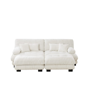 English Elm Cloud Chenille 2-Seater Sofa - Plush Sleeper Couch With Lumbar & Throw Pillows, 2 Ottomans Included W714S01000