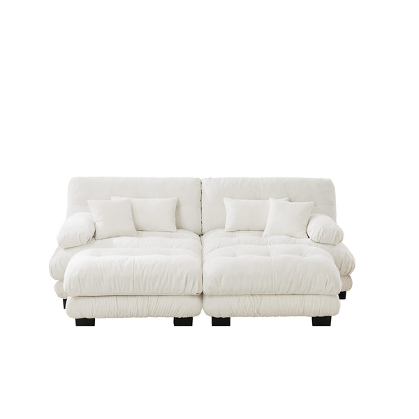 English Elm Cloud Chenille 2-Seater Sofa - Plush Sleeper Couch With Lumbar & Throw Pillows, 2 Ottomans Included W714S01000