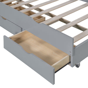 English Elm Full Size Wooden Led Platform Bed With Trundle, Storage Headboard & Usb Charging – Gray Finish N820S10009E