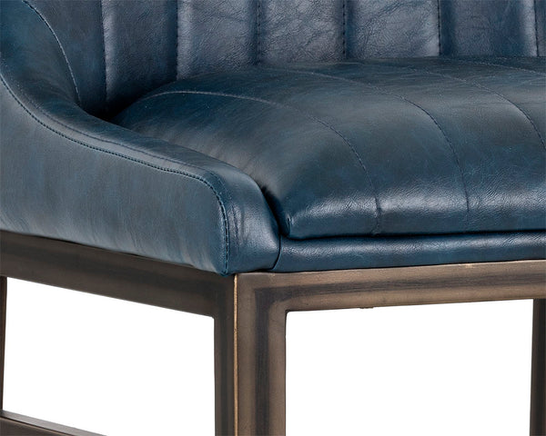 Sunpan Halden Urban Bar Stool with Bold Channel Tufting and Rustic Bronze Steel Frame for Stylish Spaces Vintage Blue