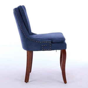 English Elm Modern Dining Chairs Set of 2 with Double-Layer Cushioned Spring+Sponge Comfort, Curved Solid Wood Legs, Mid Back Elegance for Living & Dining Room Blue W1143P207918