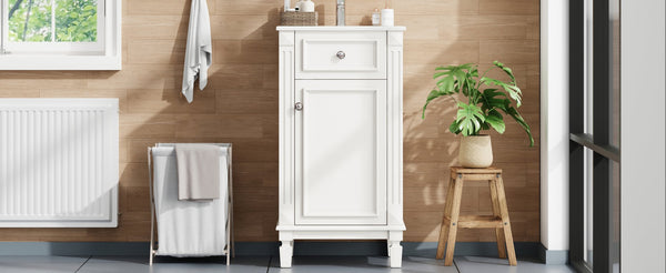 English Elm 18-inch French Country Freestanding Bathroom Vanity Rubberwood Cabinet with Ceramic Sink White N710P371187K