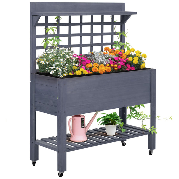 English Elm Outsunny Elevated Wooden Raised Garden Bed with Legs for Vegetables Herbs Flowers, Self-Draining, Ergonomic Height, Easy Assembly Gray W2225P229223